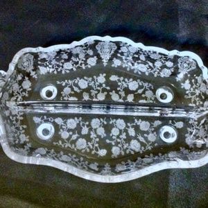 💲SALE💲Antique Cambridge Rose Point Two Handled Oblong Clear Crystal Dish